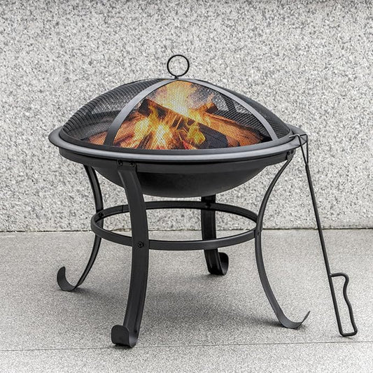 Panovue 22 in Firepit for Outside Outdoor Small Fire Pit,Durable Firepit with Mesh Lid,Log Grate,and Fire Poker,Fire Pit for Outside Backyard.Deck.Camping and Picnic