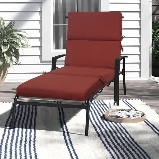 3" Solid Outdoor Lounge Chair Cushion, 74 x 22.5 inch Weather Resistant Chaise Lounge Cushion with 6 Ties for Patio Pool Furniture