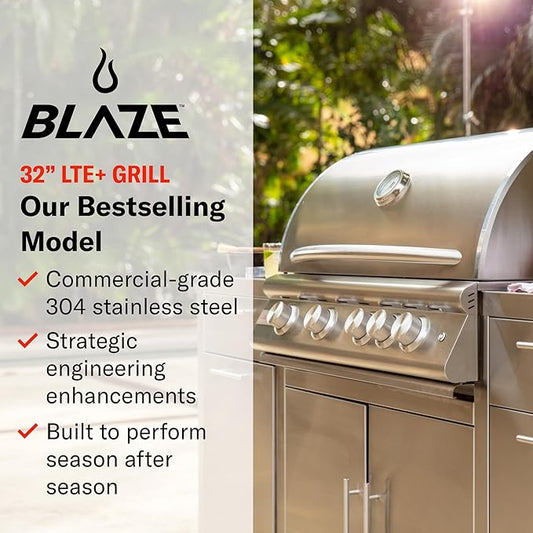 Blaze Gas Grill | 32-inch Built-in Natural Gas Grill | 4 Burner BBQ | Premium Outdoor Kitchen Grilling Experience | Best in Class Warranty | LTE+ | BLZ-4LTE3-NG