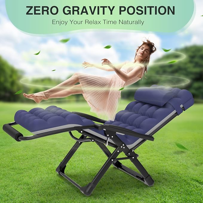 Suteck Oversized Zero Gravity Chair, 500LBS 33" XXL Reclining Lounge Chairs | W/Removable Cushion&Headrest, Upgraded Lock, Big Cup Holder and Footrest, Reclining Camping Chair Recliner for Indoor Outdoor
