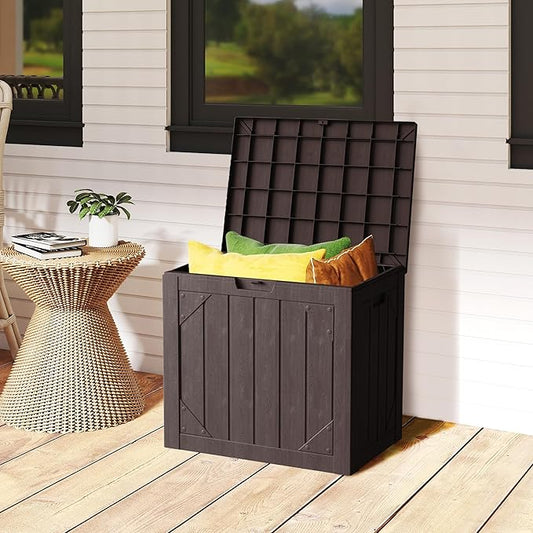Outdoor Storage Box 30GAL Waterproof Resin Deck Box,UV-Resistant Lockable Package Delivery Bin for Garden Tools,Patio Outside Cushions,Pool Accessories Supplies,Chest,Furniture,Black