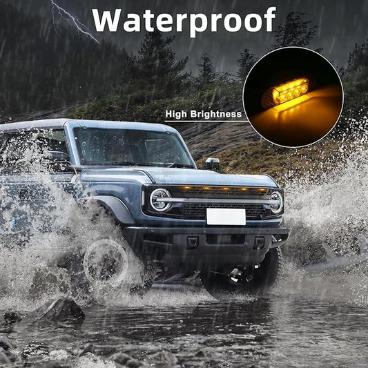 5 Pcs Grille Lights Compatible with 2021 2022 2023 2024 Ford Bronco Badlands, Wildtrak & Everglades 2/4-Door - LED Front Grille Lights Accessories with Harness and Fuse(Amber Light)