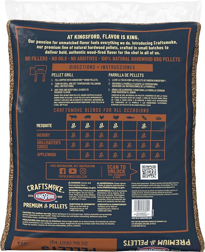 Kingsford Craftsmoke Premium Grilling Wood Pellets, Mesquite BBQ Pellets for Grilling, 100% Natural Hardwood, 20 pounds