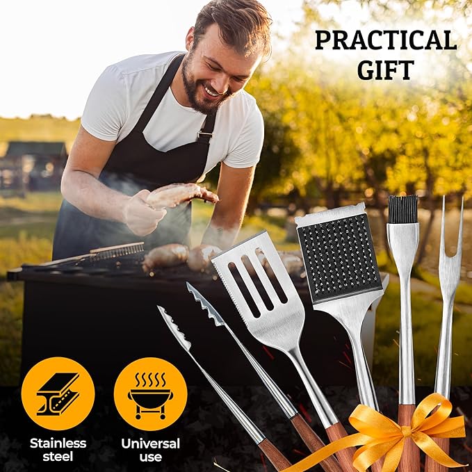 BBQ Grilling Accessories - Barbecue Tool Sets - Luxury Grill Accessories Kit - Grill Set – Premium Stainless Steel Equipment - 5 in 1 BBQ Tongs, Meat Fork, Spatula & Basting Brush