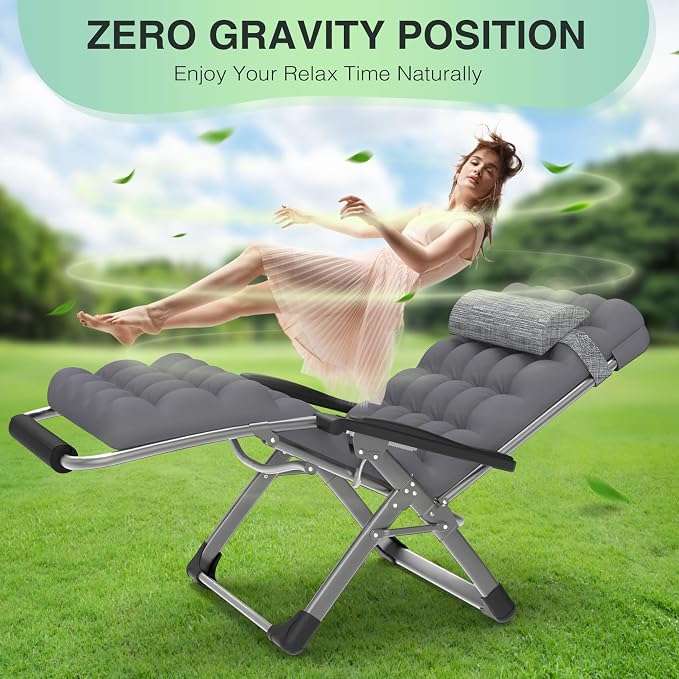 Suteck Oversized Zero Gravity Chair, 500LBS 33" XXL Reclining Lounge Chairs | W/Removable Cushion&Headrest, Upgraded Lock, Big Cup Holder and Footrest, Reclining Camping Chair Recliner for Indoor Outdoor