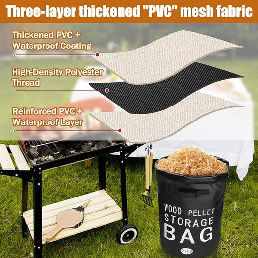 Wood Pellet Storage Containers Waterproof Charcoal Storage Bin-iiiBumwow Smoker Pellet Storage Bin w/Label Pocket & Buckle Seal & Dual Handles Pellet Containers for Grill Outdoor(22LB) (1-Pcak)
