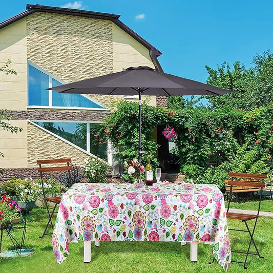 EHouseHome Outdoor Indoor 60x84 inch Rectangle Tablecloth with Umbrella Hole and Zipper, Waterproof Zippered Patio Cloths, Spring/Summer Table Covers for Backyard Circular Table/BBQs/Picnic