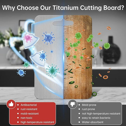 Titanium Cutting Board - 100% Pure Titanium Cutting Boards for Kitchen Double Sided Non Toxic Titanware for Meat/Vegetables, Hygiene Durable Dishwasher Safe Metal Chopping Board Large