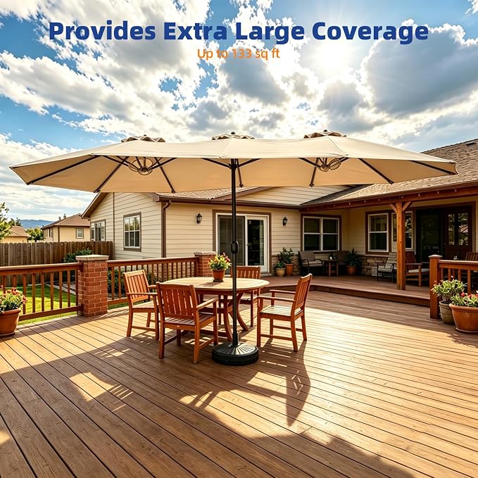 15ft Double-sided Umbrella Replacement Canopy Cover,12 ribs Large Triple Parasol Top For Market Outdoor Patio Shades,Frame not Include
