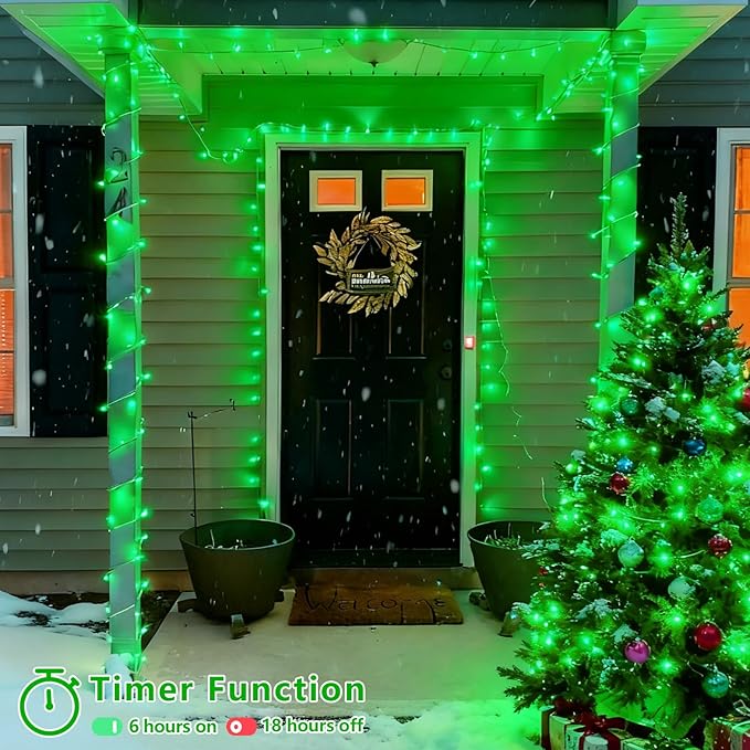 YEGUO 165ft 500 LED Halloween String Lights Outdoor Waterproof, Green String Lights Indoor Plug in, 8 Modes Clear Wire Twinkle Lights for Christmas Tree