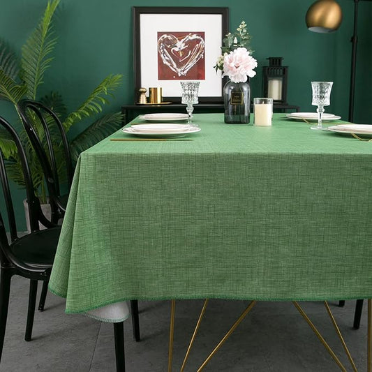 LIBERECOO Vinyl Tablecloth with Flannel Backing, Grass Green, Waterproof, Stain-Resistant, Easy-Clean Table Cover for Holiday, Dining, Kitchen, and Outdoor Use, 60" x 84" Rectangle