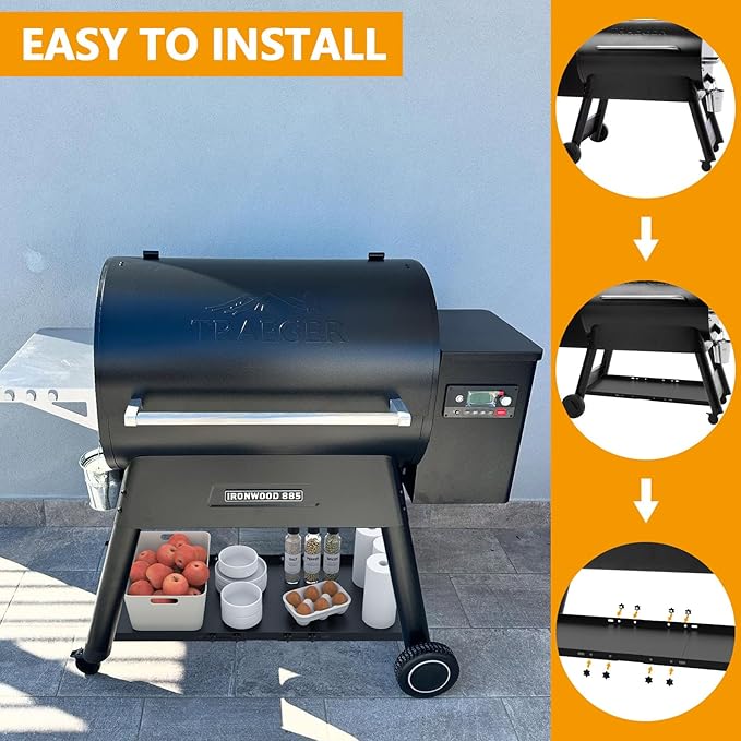 BBQ-PLUS Adjustable Grill Storage Shelf for Traeger Pro Series 34, Pro 780 and Ironwood 885 Pellet Grills Accessories,Metal Bottom Shelf for Traeger to Add More Storage Space