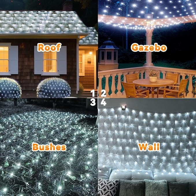 LitHome 21FT x 5FT Christmas Net Lights Outdoor Mesh Lights Connectable | 8 Modes 360 LED Cool White Net Light Green Wire, Waterproof Giant Christmas Mesh Light for Bushes Garden Yard Party Decor