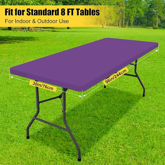 Smiry Rectangle Tablecloth, Elastic Fitted Flannel Backed Vinyl Tablecloths for 8ft Folding Tables, Waterproof Wipeable Table Covers for Indoor, Outdoor, Picnic and Camping (Purple, 30"x96")