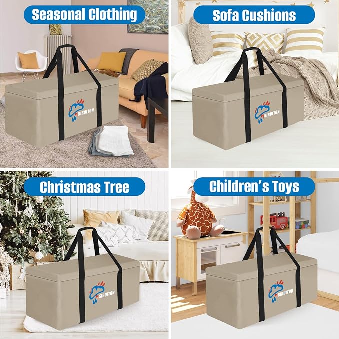 SIRUITON Cushion Storage Bag 600D Oxford,Waterproof,69"L x 29.5"W x 21.6"H | Heavy duty, rip proof, with handle & zipper, for patio & garden cushions, UV-resistant, all-weather protection