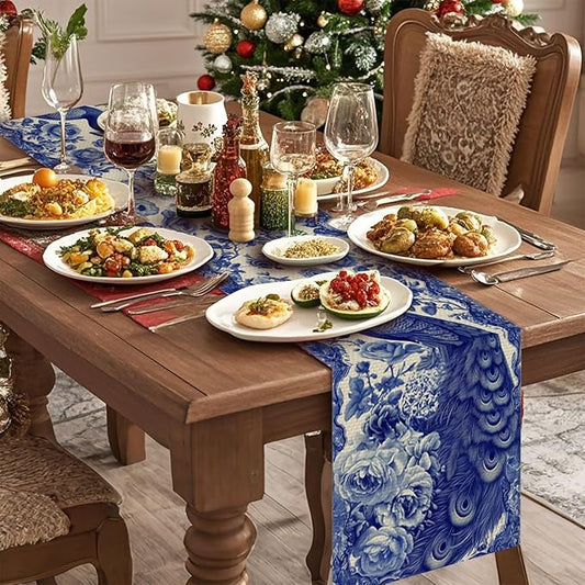 Peacock Table Runner,Dining Decor for Kitchen Coffee Table Family Dinners Holiday Parties Wedding Events Decor(13x72 inch)