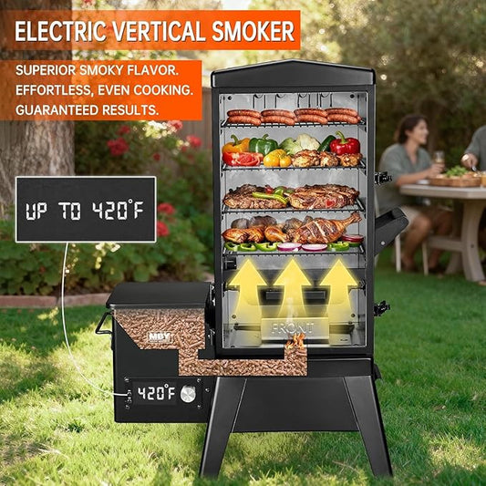 Vertical Pellet Smoker Grill with Cover & Meat Probe, 4-Rack Electric Pellet Smoker, 616 Sq.In Digital BBQ Smoker with LED Temperature Control for Outdoor Smoking Brisket, Ribs, Chicken & Sausage