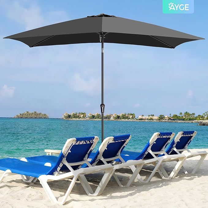 Ayge 6.5x10FT Rectangular Patio Umbrella Outdoor Table Umbrella w/Push Button Tilt & Crank Rectangle Market Umbrella UV Protection for Garden,Deck,Lawn,Yard & Pool,Black