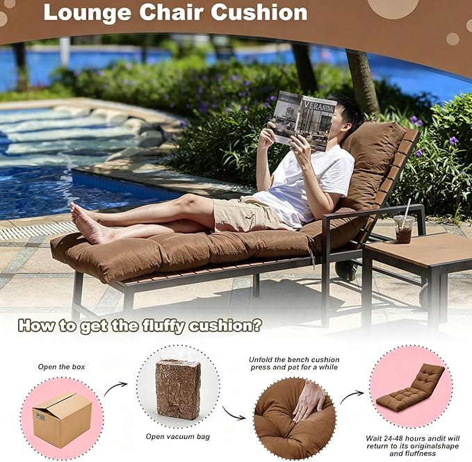 Outdoor Lounge Chair Cushions, 74.4 x 22 x 4.7 Inches Waterproof Fade Resistant Patio Cushion for Chaise Lounger