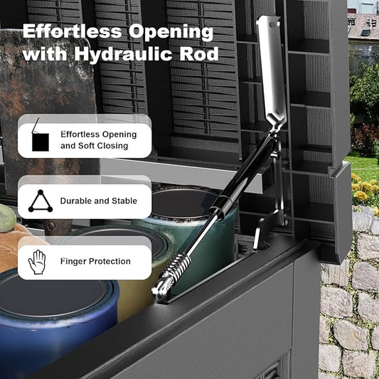 ROJIK 320 Gallon Waterproof Outdoor Deck Storage Box, Lockable Resin Patio Storage Bin with Lid for Garden Tools, Patio Cushions & Outdoor Accessories(Black)