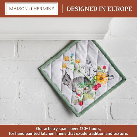 Maison d' Hermine Pot Holders 100% Cotton Heat Resistant Potholders 8" x 8" Hot Pads with Loop BBQ Cooking Baking Hotel Farmhouse Kitchen Handling Hot Pans Spring Summer (Pack of 1, Printemps)
