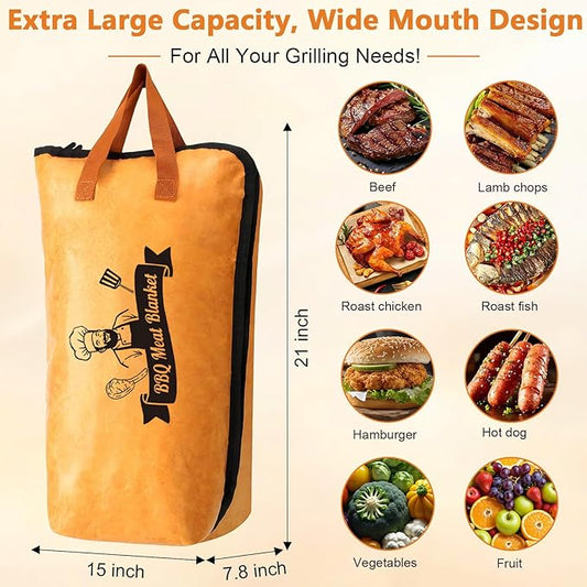 BBQ Blanket for Resting Meat, Insulated Bag with Wide Mouth for Brisket, Pork Shoulder, Turkey, Suitable for Smoker, Kitchen, Camping, Picnic, Birthday Gift for Men Dad Husband (21 inch)