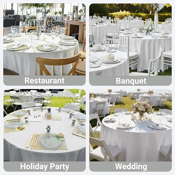 MRJ White Table Clothes for Round Tables 120 inch Stain and Wrinkle Resistant Washable Polyester Table Cover for Banquet Party Buffet Restaurant