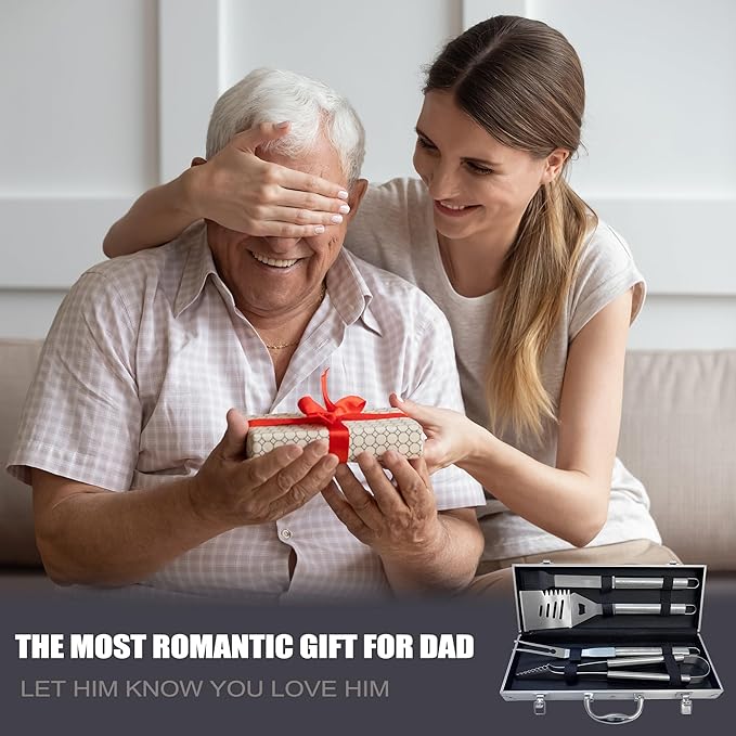 Dad Gifts, Dad Gifts from Daughter Son Fathers Day Heavy Duty Grilling Accessories Kit for Backyard BBQ, Birthday Present for Him Thick Stainless Steel Grill Utensils with Non-Slip Handle Tool Grill
