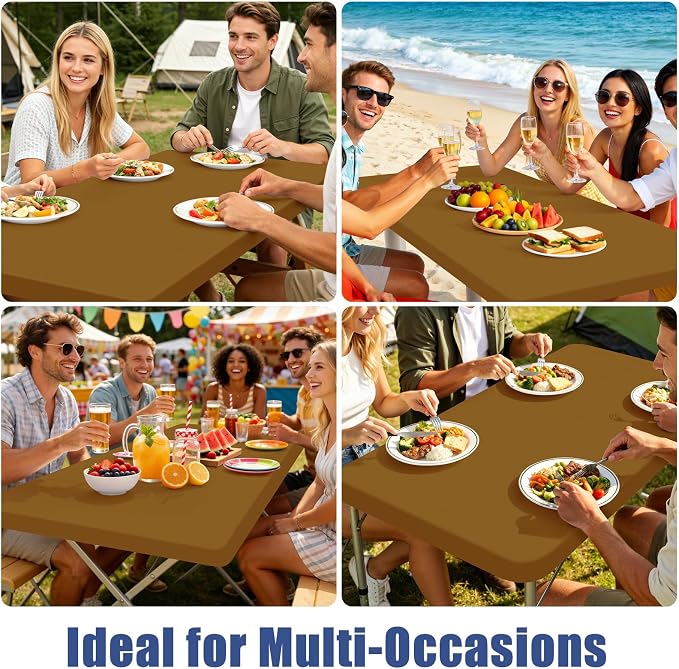 Moosfor Spandex 6 Foot Rectangle Table Cloth, Elastic Fitted Tablecloths for Picnic, Stretch Washable Patio Table Cover for Outdoor, Camping, Banquet and Parties (Dark Brown, 30"x72")