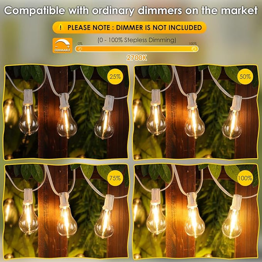Larkvue 200FT(2x100FT) Outdoor String Lights, LED Patio Lights with 63 Waterproof Shatterproof A39 Dimmable Bulbs(3 Spare) for Deck Yard-2 Pack White