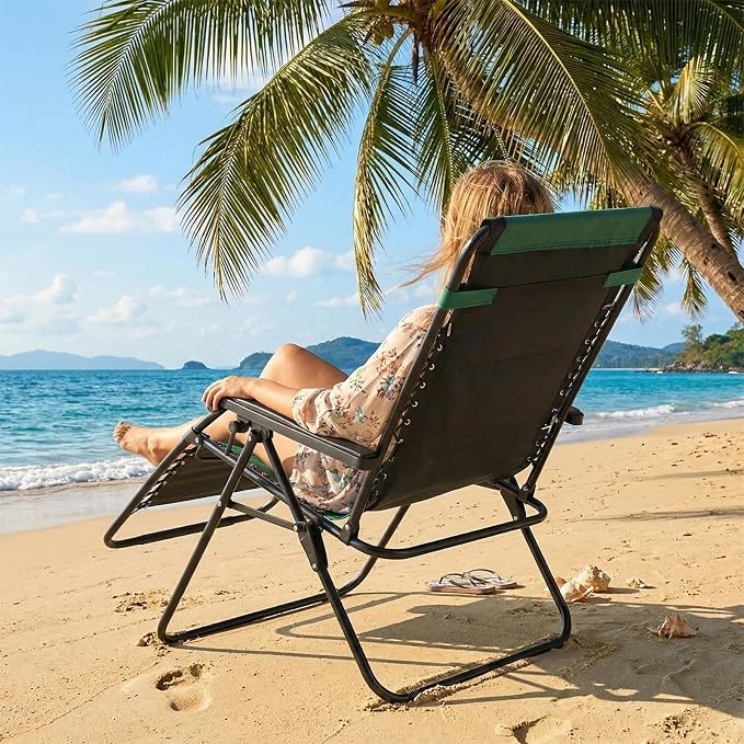 Oversized Zero Gravity Lounge Chair, Foldable Lawn Recliner Outdoor Chair | Ergonomic Zero Gravity Lounge Chair with Soft Padding, Recline Support and Cup Holder for Outdoor Leisure