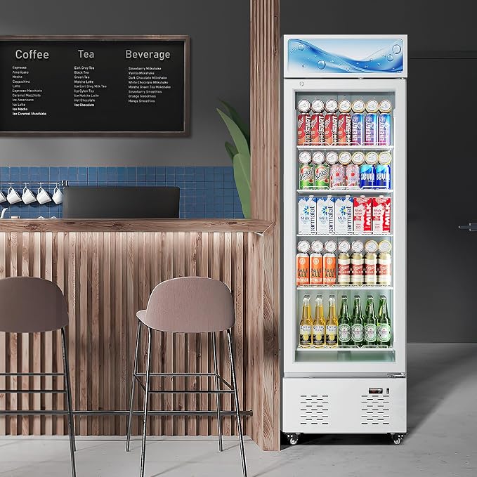22.8'' W Commercial Beverage Refrigerator, 11 Cu.Ft Glass Door Drink Cooler with Soft Light and 5 Shelves, Display Refrigerator for Restaurant Store Cafe Bar, White