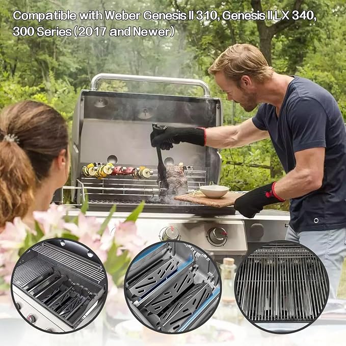 Hongso Grill Replacement Parts for Weber Genesis II 300 / LX 300 Series ii E310 S310 E315 S315 E335 S335 E330, Grill Grates 66802 66095, Flavorizer Bars 90235 66795 66032, Heat Deflectors 66040 66685