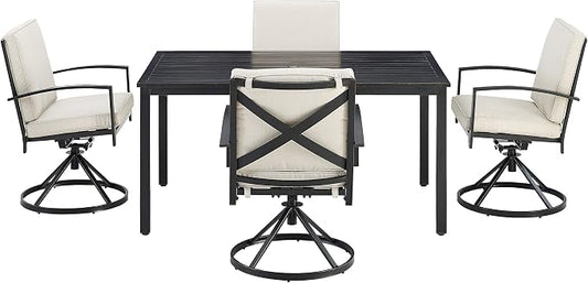 Crosley Furniture Kaplan 5-Piece Outdoor Dining Set for 4, Patio Table and Chairs for Backyard, Deck, Oiled Bronze with Oatmeal Cushions