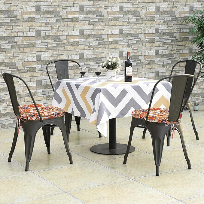 GUEGLSA Outdoor Waterproof Seat Cushions 14x14 inch, Non Slip Metal Chair Pad with Ties, U Shaped Metal Chair Cushion for Kitchen Dining Patio Chair, Set of 2, Orange Paisley