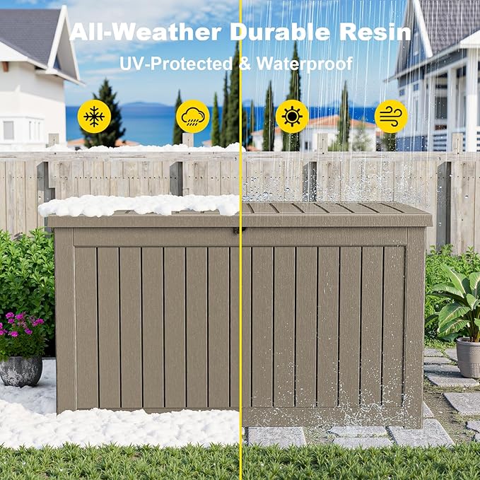 280 Gallon Large Outdoor Storage Box Waterproof, UV Resistant Resin Deck Box with Hydraulic Rod for Patio Furniture,Garden Tools,Cushions, Easy to Install(Grey)