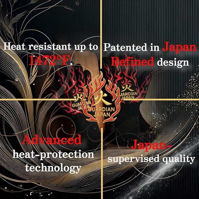Premium Heat Resistant BBQ Gloves – Fireproof 1472°F Aramid Grill Mitts for Barbecue, Smoker, Campfire, Fire Pit, Oven, Japanese Supervised Design (炎-HONO-Red, M)