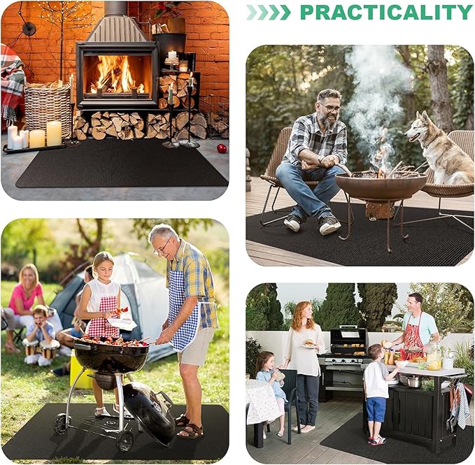 TAOMAND Large 90 x 52 inches Under Grill Mats for Outdoor Grill | Double-Sided Fireproof | Waterproof | Oil-Proof | Easy to Clean | Indoor Fireplace/Fire Pit Mat | Quality BBQ Mat for Deck Patio