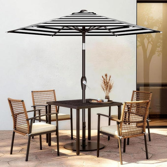 AreShark 7.5FT Patio Umbrella Table Market Umbrella w/Tilt and Crank, Heavy-Duty Outdoor Umbrellas for Pool, Deck, Garden and Backyard, Black & White Stripe