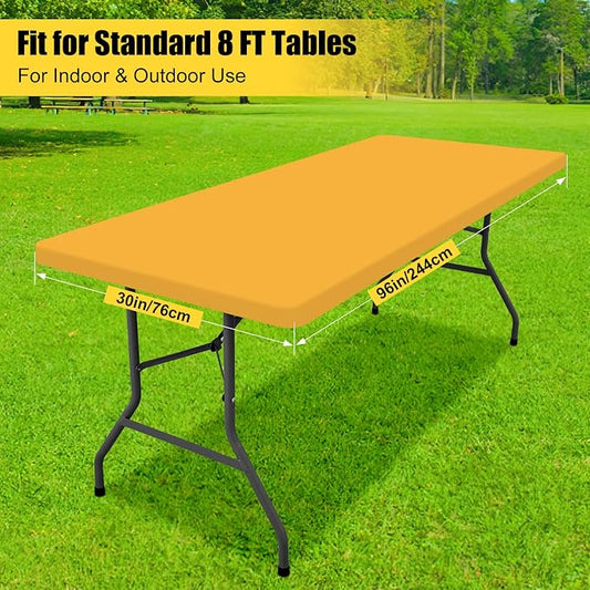 Smiry Rectangle Tablecloth, Elastic Fitted Flannel Backed Vinyl Tablecloths for 8ft Folding Tables, Waterproof Wipeable Table Covers for Indoor, Outdoor, Camping and Picnic (Mustard Yellow, 30"x96")