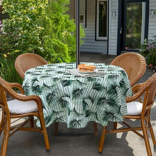 Lamberia 60" Round Patio Tablecloth with Umbrella Hole and Zipper, Waterproof Outdoor Table Cover for Patio, Backyard, BBQ, Picnic & Indoor Dining, Washable Polyester Circular Tablecloth