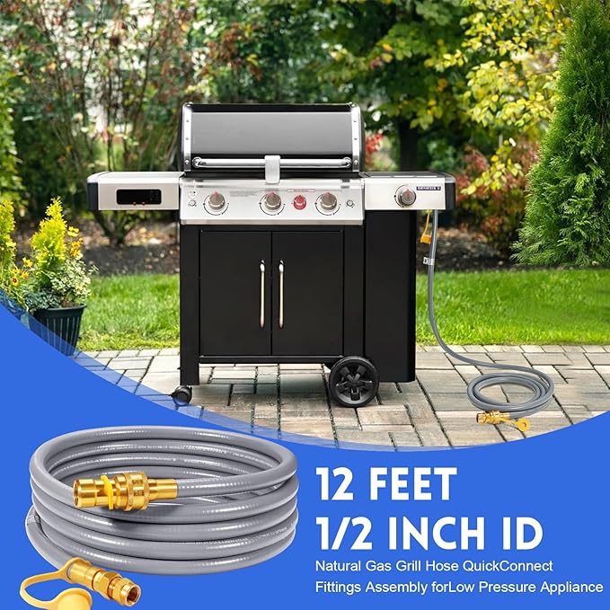 GasSaf 12 FT 1/2" ID Natural Gas Hose with Quick Connect Fitting, Natural Gas Conversion Kit for Gas Grill, Generator, Patio Heater and More - CSA Certified