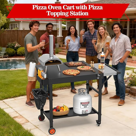 Grill Table for Pizza Ovens, Ninja Pizza Oven Table with Extendable Desk, Durable Outdoor Grill Cart Stand with Food Prep Topping Station for Patio, Backyard,43" L × 27" W