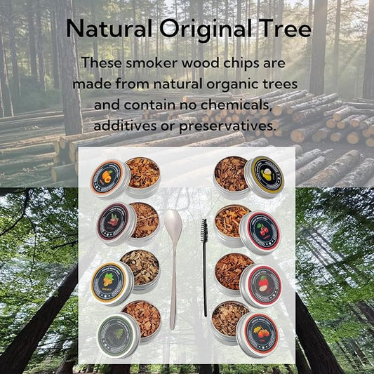 8-Flavor Cocktail Smoker Wood Chips Variety Pack - for Bourbon & Whiskey Smoker Kit, Apple Hickory Cherry Pear Oak Pecan Beech Peach, Gift for Whiskey Lover & Home Bar
