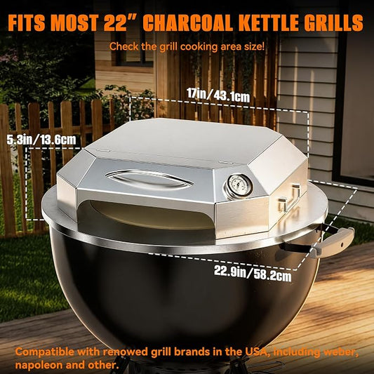 Onlyfire Stainless Steel Pizza Oven Kit for 22 Inch Charcoal Kettle Grilll | Outdoor Grill Top Pizza Oven Kit, Pizza Maker Tool Set Including Pizza Chamber, Pizza Stone, Pizza Peel and Thermometer