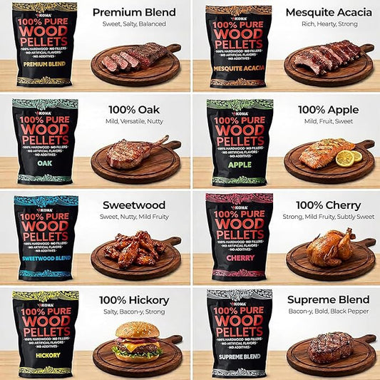 Kona Wood Pellets All Variety Pack, Intended for Ninja Woodfire Outdoor Grill, Wood Fire Oven & Smoker, 8, 1lb Resealable Bags
