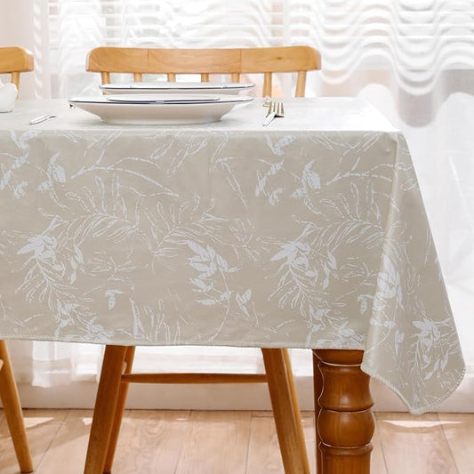 Heavy Duty Vinyl Tablecloth with Flannel Backing Waterproof Oil-Proof Plastic Table Cloth Stain-Resistant Wipeable Rectangle or Square Table Cover for Indoor and Outdoor (Beige Leaf,52x70 Inch)