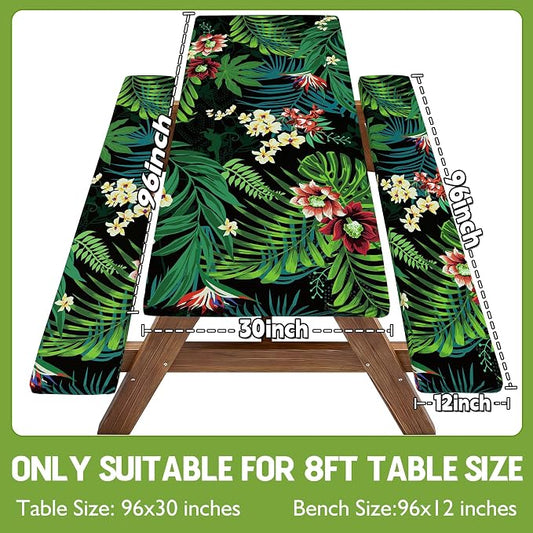 Picnic Table Cover with Bench Covers Waterproof Elastic Rectangle Tablecloth Camping Essentials Supplies Rv Car Travel Gear Must Haves Accessories Fitted Table Cloth Outdoor Road Trip Camper Gifts 6ft