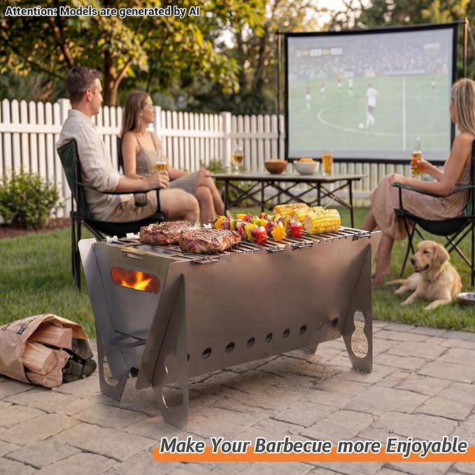 Portable charcoal Grill,Foldable Heavy Duty Camping,Non-Toxic | 15.7"x9.1"x7.9",2mm Steel Construction for Outdoor Cook, Family BBQ, Picnic,Detachable, Folds to 3cm Flat for Easy Storage