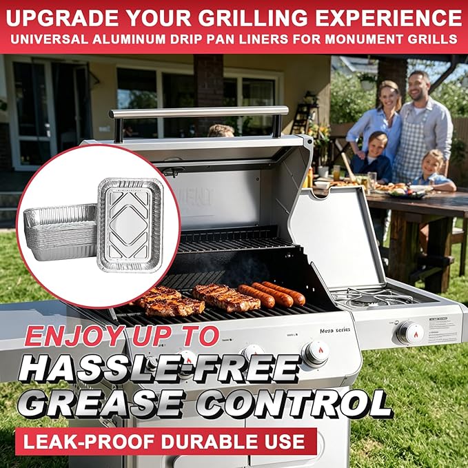 Universal Grill Drip Pans for Monument Grills Grease Tray, Aluminum Drip Pan Liners for Monument 24367 24633 35633 25392 41847NG 17842 14633 Parts and More, Grease Liners for Gas Grills 8.4 x 5.8 Inch